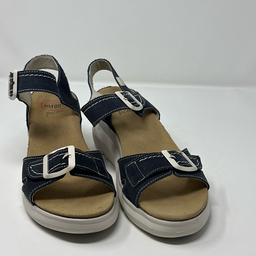 On Foot Leather Wedge Sandal, Navy Blue , Size EUR 41